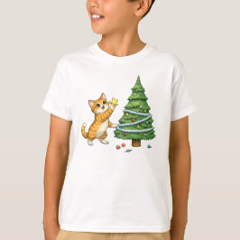 Cute Cat Christmas Tree Kids T-Shirt Tシャツ