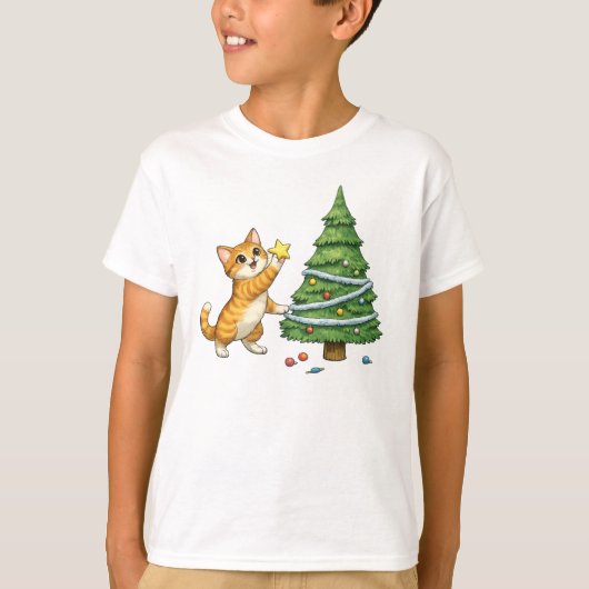 Cute Cat Christmas Tree Kids T-Shirt Tシャツ (正面)