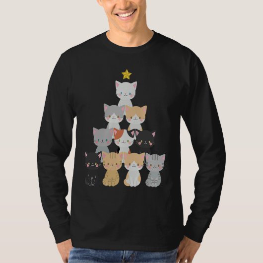 Cute Cat Christmas Tree Meowy Xmas Holiday Tシャツ (正面)