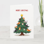 Cute Cat Christmas Tree Merry Holiday Card カード (正面)