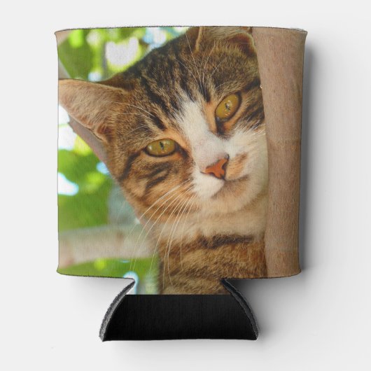 Cute Cat Climbing a Tree 缶クーラー (正面)