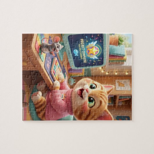 Cute Cat Coder Achievement Jigsaw Puzzle ジグソーパズル (横)