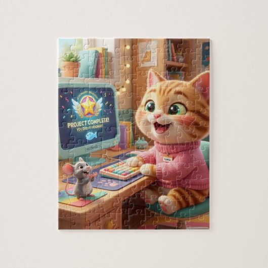 Cute Cat Coder Achievement Jigsaw Puzzle ジグソーパズル (縦)