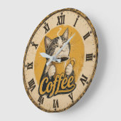 Cute Cat Coffee ラージ壁時計 (傾斜)
