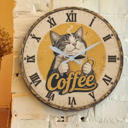 Cute Cat Coffee ラージ壁時計