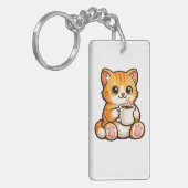Cute Cat Coffee – Cozy Orange Cat Drinking Coffee  キーホルダー (正面左)