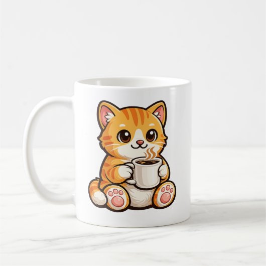 Cute Cat Coffee – Cozy Orange Cat Drinking Coffee  コーヒーマグカップ (左)
