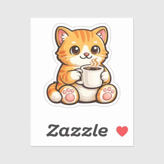 Cute Cat Coffee – Cozy Orange Cat Drinking Coffee  シール (シート)