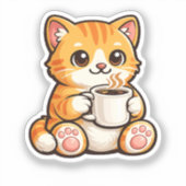 Cute Cat Coffee – Cozy Orange Cat Drinking Coffee  シール (正面)