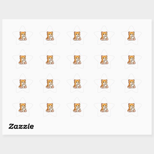 Cute Cat Coffee – Cozy Orange Cat Drinking Coffee  星シール (シート)