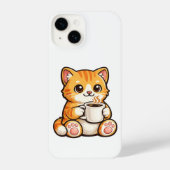 Cute Cat Coffee – Cozy Orange Cat Drinking Coffee  iPhoneケース (裏面)
