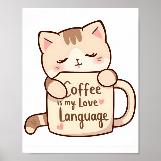 Cute Cat Coffee Love Language ポスター (正面)