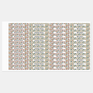 Cute Cat Collage Beige Blue Pink Pattern Name ラベル