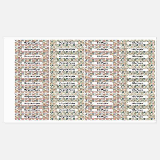 Cute Cat Collage Beige Blue Pink Pattern Name ラベル (シート)