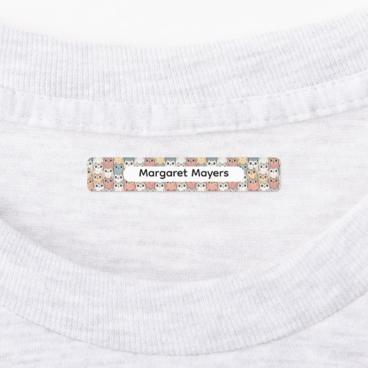 Cute Cat Collage Beige Blue Pink Pattern Name ラベル (貼付)