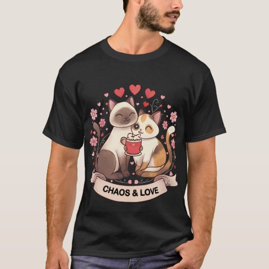 Cute Cat Couple Sticker for Romantic Gift or Cozy Tシャツ (正面)