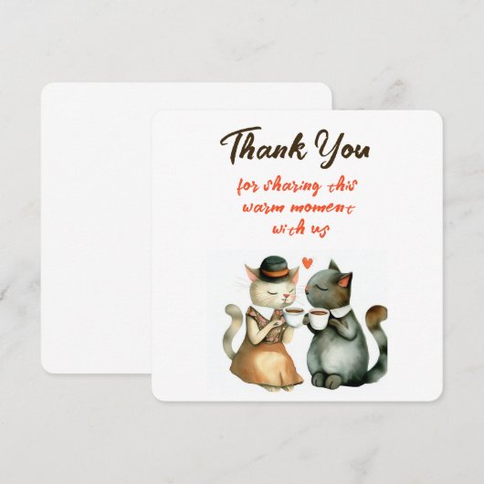 Cute Cat Couple Wedding Thank You 招待状 (正面/裏面)