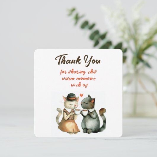 Cute Cat Couple Wedding Thank You 招待状 (スタンド正面)