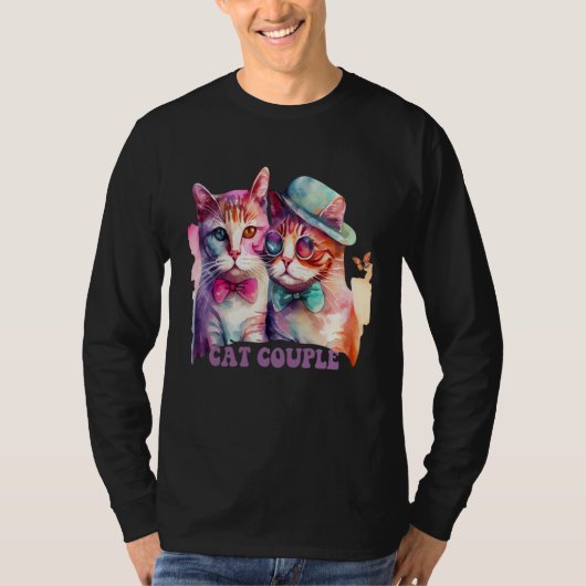 Cute Cat Couple With Hat And Glasses For Cat Tシャツ (正面)