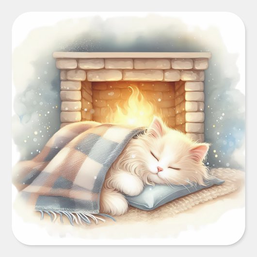 Cute cat cozy winter aesthetic Sticker スクエアシール (正面)