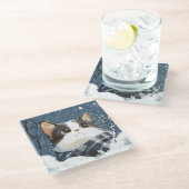 Cute cat cozy winter snow ガラスコースター (アングル)