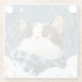 Cute cat cozy winter snow ガラスコースター (裏面)