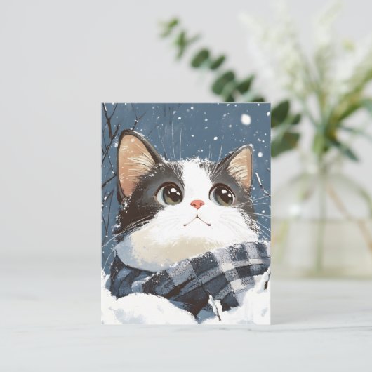 Cute cat cozy winter snow ポストカード (スタンド正面)