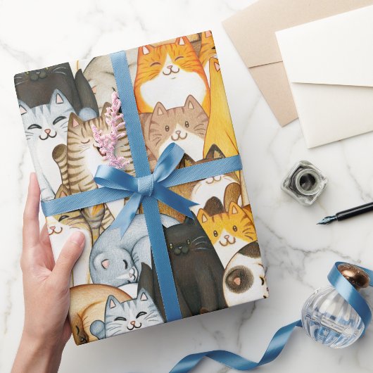 Cute Cat Crowd Wrapping Paper for Cat Lovers ラッピングペーパー