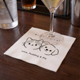 Cute Cat & Dog Line Art "Drink on Us!" Cocktail Na スタンダードカクテルナプキン