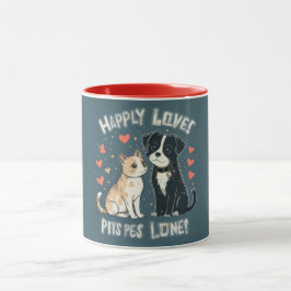 Cute Cat & Dog Love Funny Pet Couple Cartoon Gift マグカップ