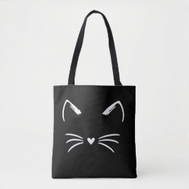 Cute Cat Ears & Whiskers Heart Nose Graphic トートバッグ
