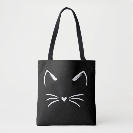 Cute Cat Ears & Whiskers Heart Nose Graphic トートバッグ (正面)