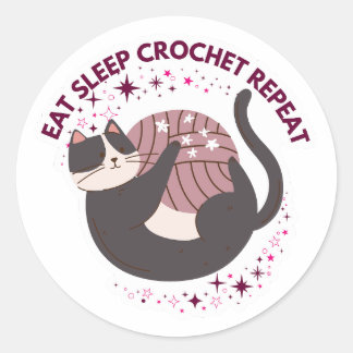 Cute Cat Eat Sleep Crochet Repeat ラウンドシール