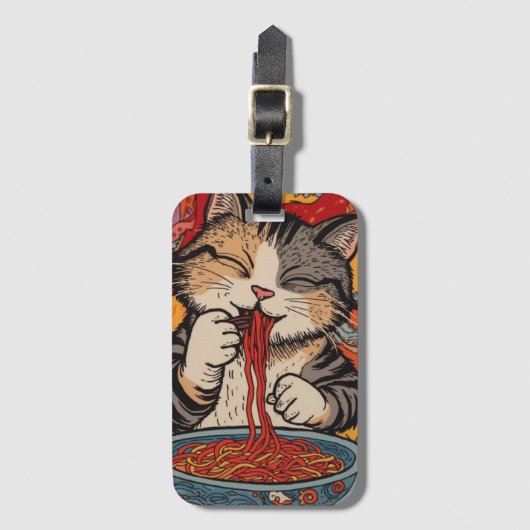 Cute Cat Eating Noodles ラゲッジタグ (正面縦)