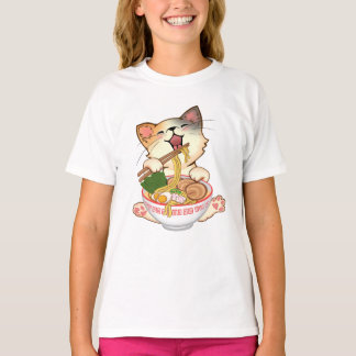 Cute Cat Eating Ramen Funny cartoon Anime kitty Tシャツ