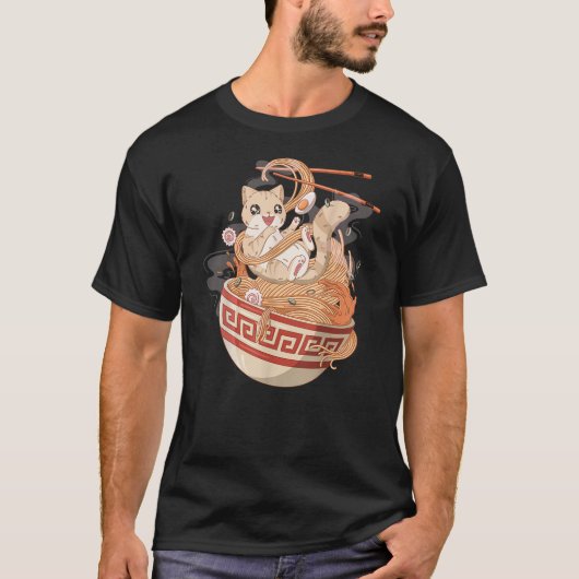Cute Cat eating Ramen Tシャツ (正面)