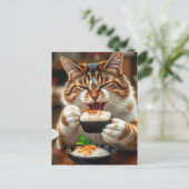 Cute Cat Eating Sushi Roll ポストカード (スタンド正面)