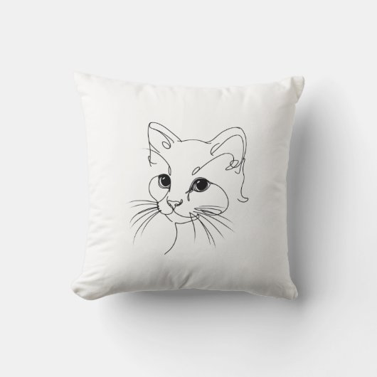 Cute Cat Face One-Line Minimalist Art クッション (正面)