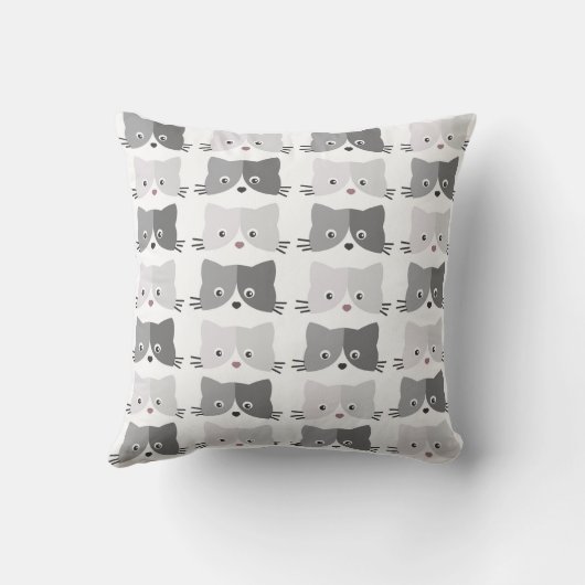 Cute Cat Faces Grey Cat Pattern クッション (裏面)