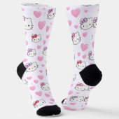 Cute Cat Faces & Hearts Pattern Kawaii Style ソックス (傾斜あり)