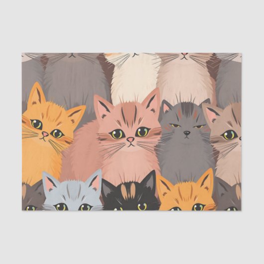 Cute Cat Faces Illustrated Pattern 薄葉紙 (正面)