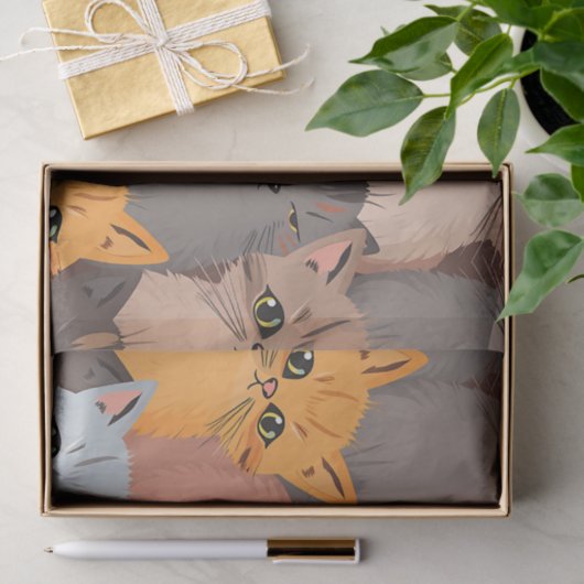 Cute Cat Faces Illustrated Pattern 薄葉紙 (ギフト)