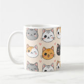 Cute Cat Faces Kawaii Cat Pattern コーヒーマグカップ (左)