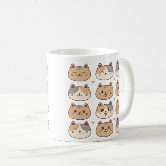 Cute Cat Faces Neutral Pattern Gift コーヒーマグカップ (正面右)