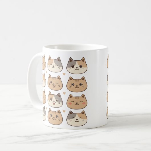 Cute Cat Faces Neutral Pattern Gift コーヒーマグカップ (正面左)