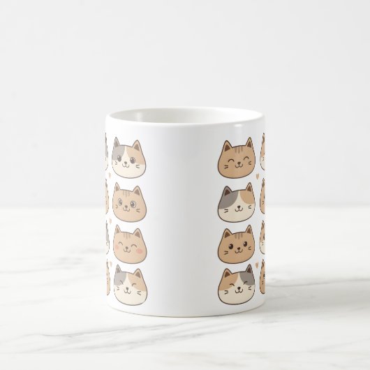 Cute Cat Faces Neutral Pattern Gift コーヒーマグカップ (中央)
