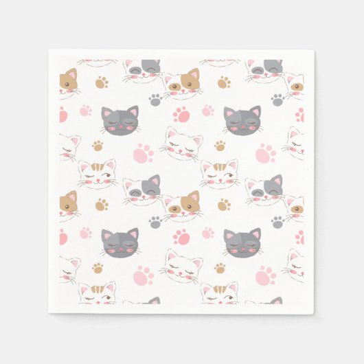 Cute cat faces smiling cats pattern スタンダードカクテルナプキン (正面)