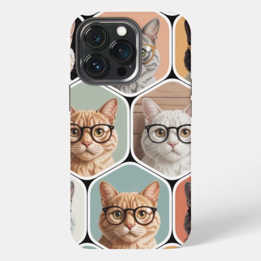 Cute Cat Faces with Glasses iPhoneケース (裏面)