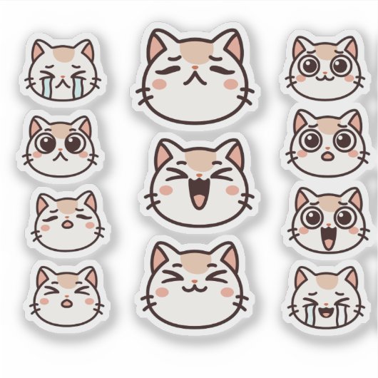 Cute Cat Facial Expressions Sticker Sheet シール (正面)