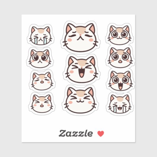 Cute Cat Facial Expressions Sticker Sheet シール (シート)